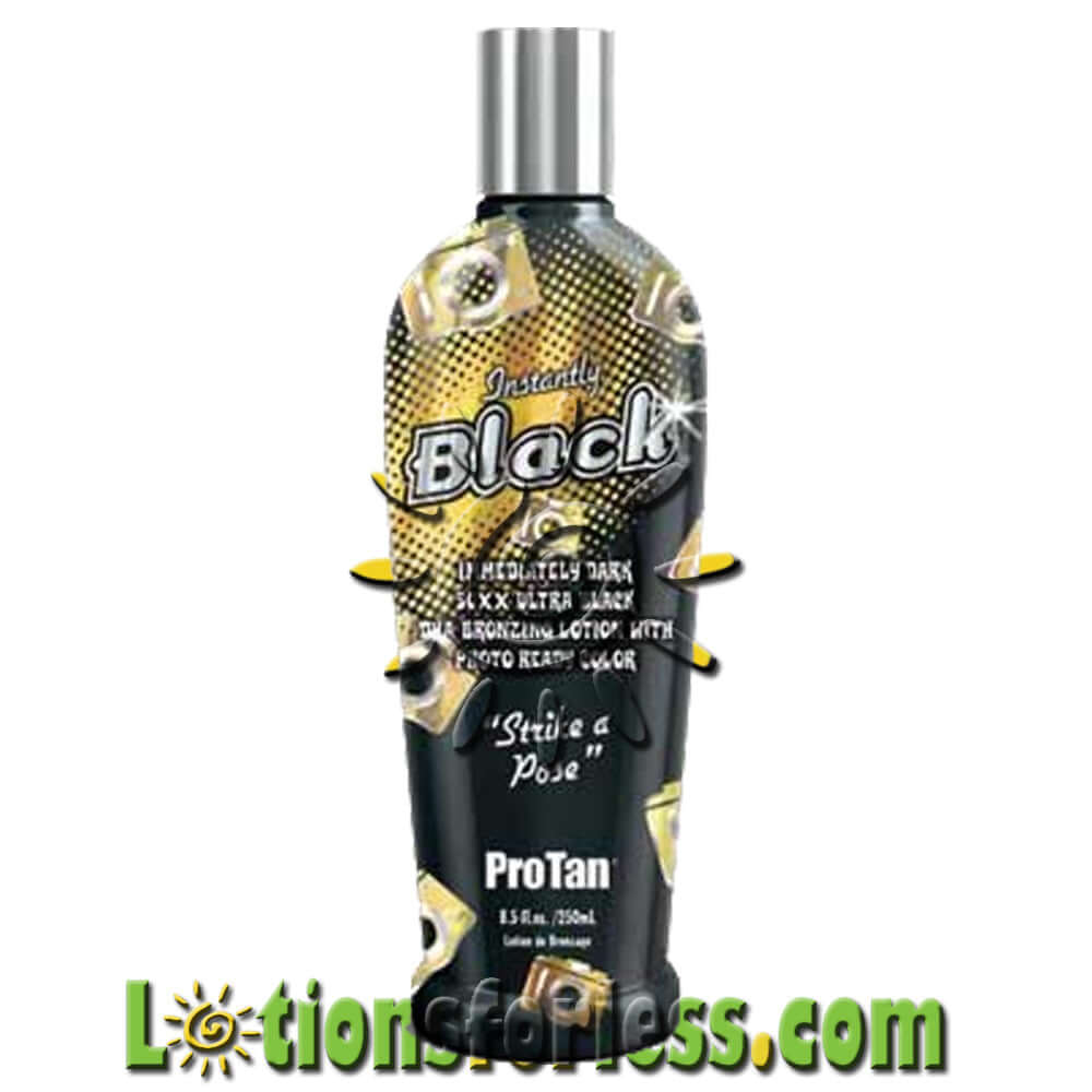 Pro Tan Instantly Black 50X Black Bronzer bottle, 8.5oz, featuring a dark bronzing formula for deep, photo-ready tan.