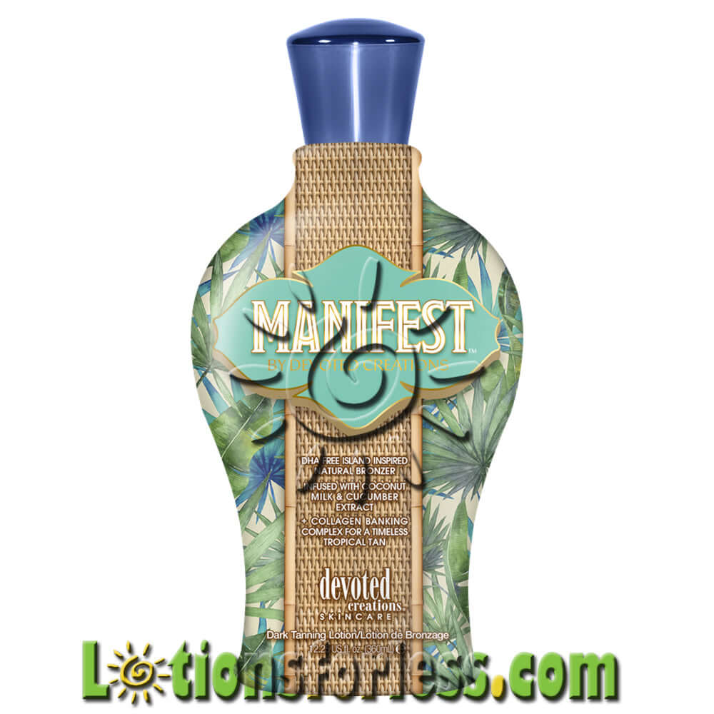 Devoted Creations Manifest Natural Bronzer 12.25oz bottle with tropical design and fresh basil & citrus fragrance.