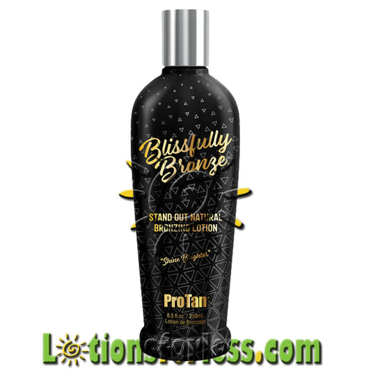 Pro Tan Blissfully Bronze Natural Bronzer 8.5oz bottle with geometric design for radiant glowing skin.