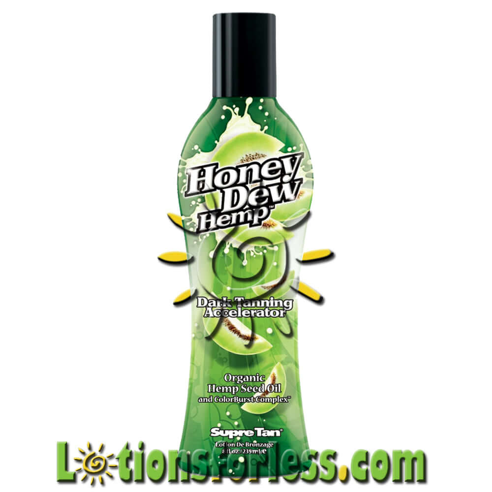 Supre Honey Dew Hemp Tanning Lotion with Organic Hemp Seed Oil, 8oz, for intense hydration and dark tanning results.