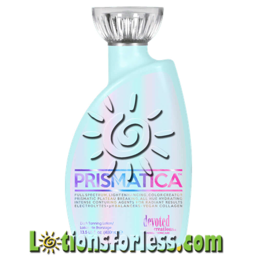 Devoted Creations Prismatica Tanning Optimizer 13.5oz bottle for color enhancement and hydration. Hypoallergenic formula.