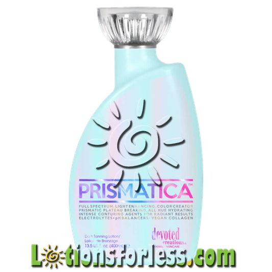 Devoted Creations Prismatica Tanning Optimizer 13.5oz bottle for color enhancement and hydration. Hypoallergenic formula.