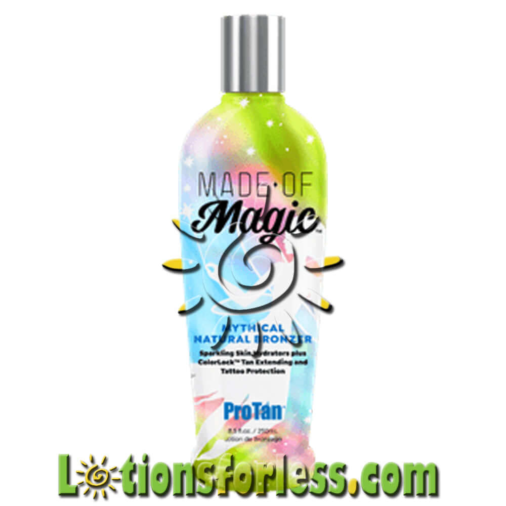 Pro Tan Made of Magic Natural Bronzer 8.5oz bottle for streak-free, long-lasting tanning with skin conditioning extracts.
