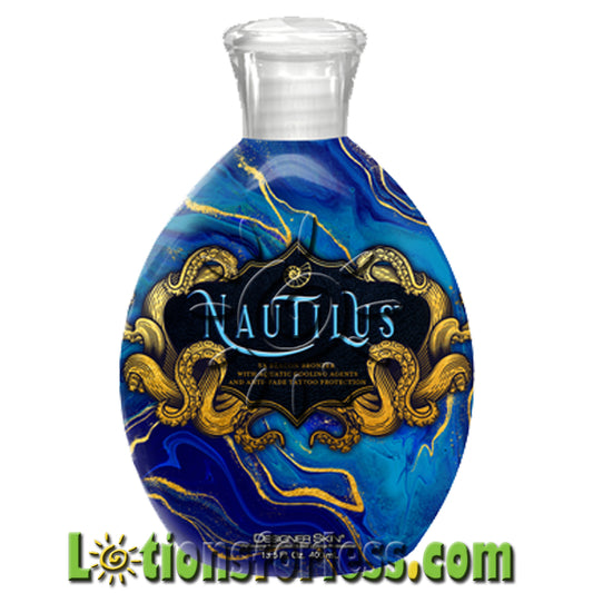 Designer Skin Nautilus 5X Bronzer 13.5oz bottle featuring cool-toned brown color and vibrant oceanic design.