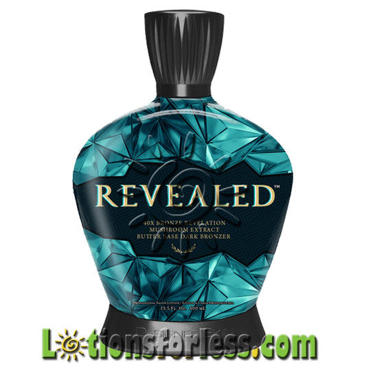 Designer Skin Revealed 40X Bronzer 13.5oz bottle featuring turquoise diamond design and moisturizing ingredients for dark tan.