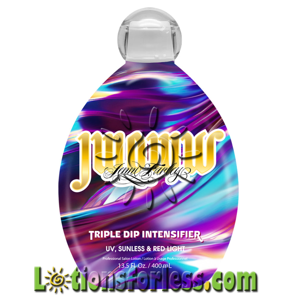 JWOWW Triple Dip Intensifier 13.5oz bottle featuring vibrant design for sunless tanning and skin hydration.