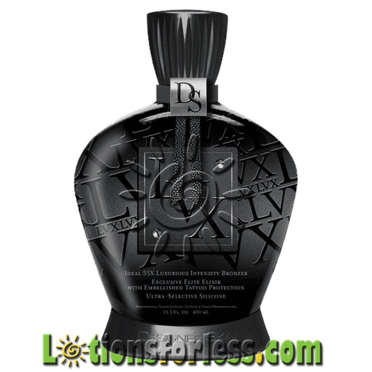 Designer Skin LVX 55x Bronzer 13.5oz bottle featuring luxurious black design and tattoo protection.