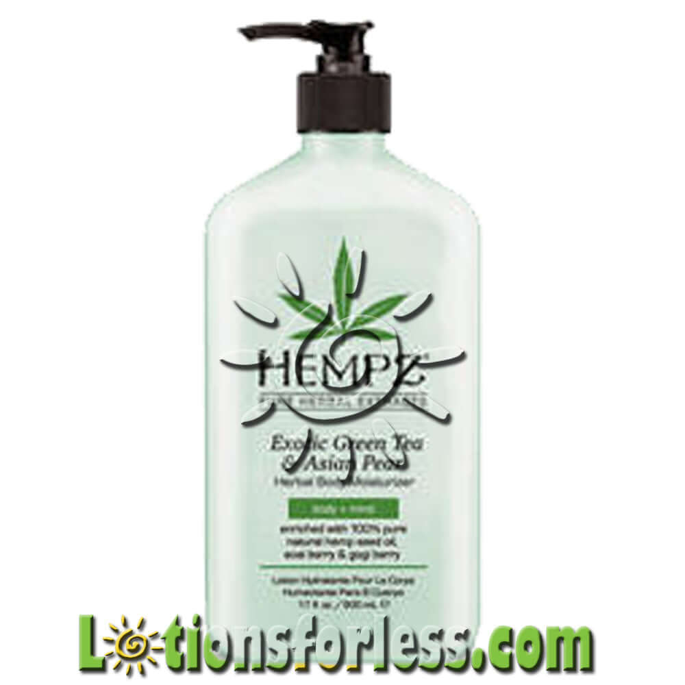 Hempz Exotic Green Tea & Asian Pear Moisturizer bottle, 17oz, infused with organic hemp seed oil for healthy skin.